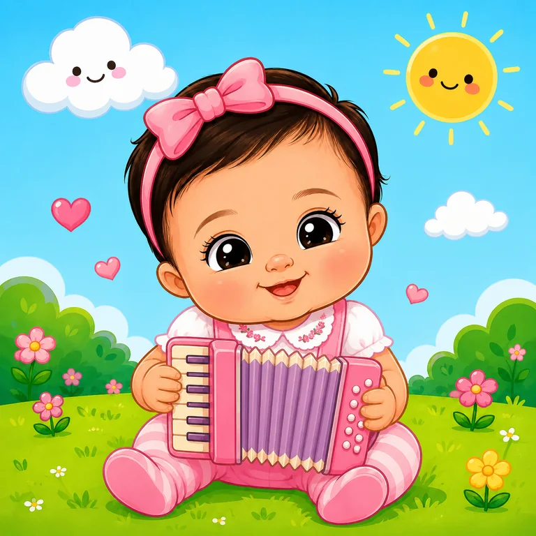 Brenda tocando uma sanfona rosa