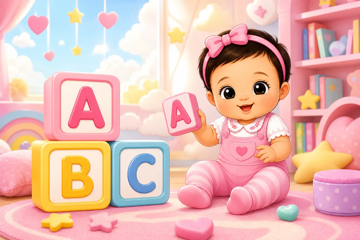 Brenda brincando com blocos coloridos de letras
